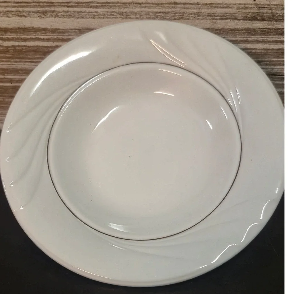 Gibson Housewares Everyday‎ White Swirl silver Trim Soup Pasta Bowls Set of 2